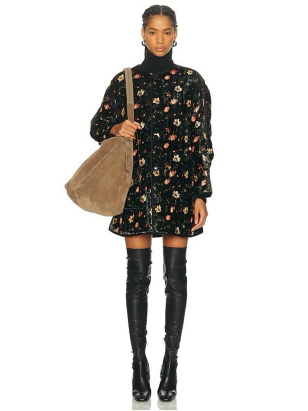 New R13 Padded Gothic Floral Velvet Liner Coat Large Multifloral Black Oversized